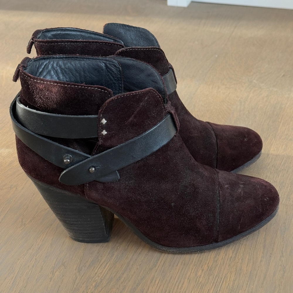 Rag & Bone Harrow Suede Leather Ankle Booties Boots Sz 39 Block Heel Moto Brown
